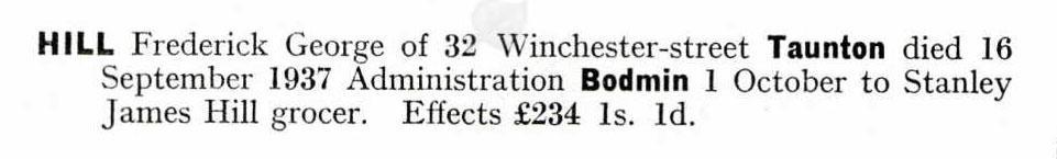 Frederick George Hill Will